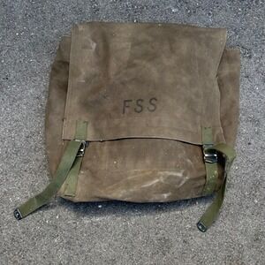 Vintage Military Canvas Rucksack FSS Stencil Olive Drab Field Bag Backpack